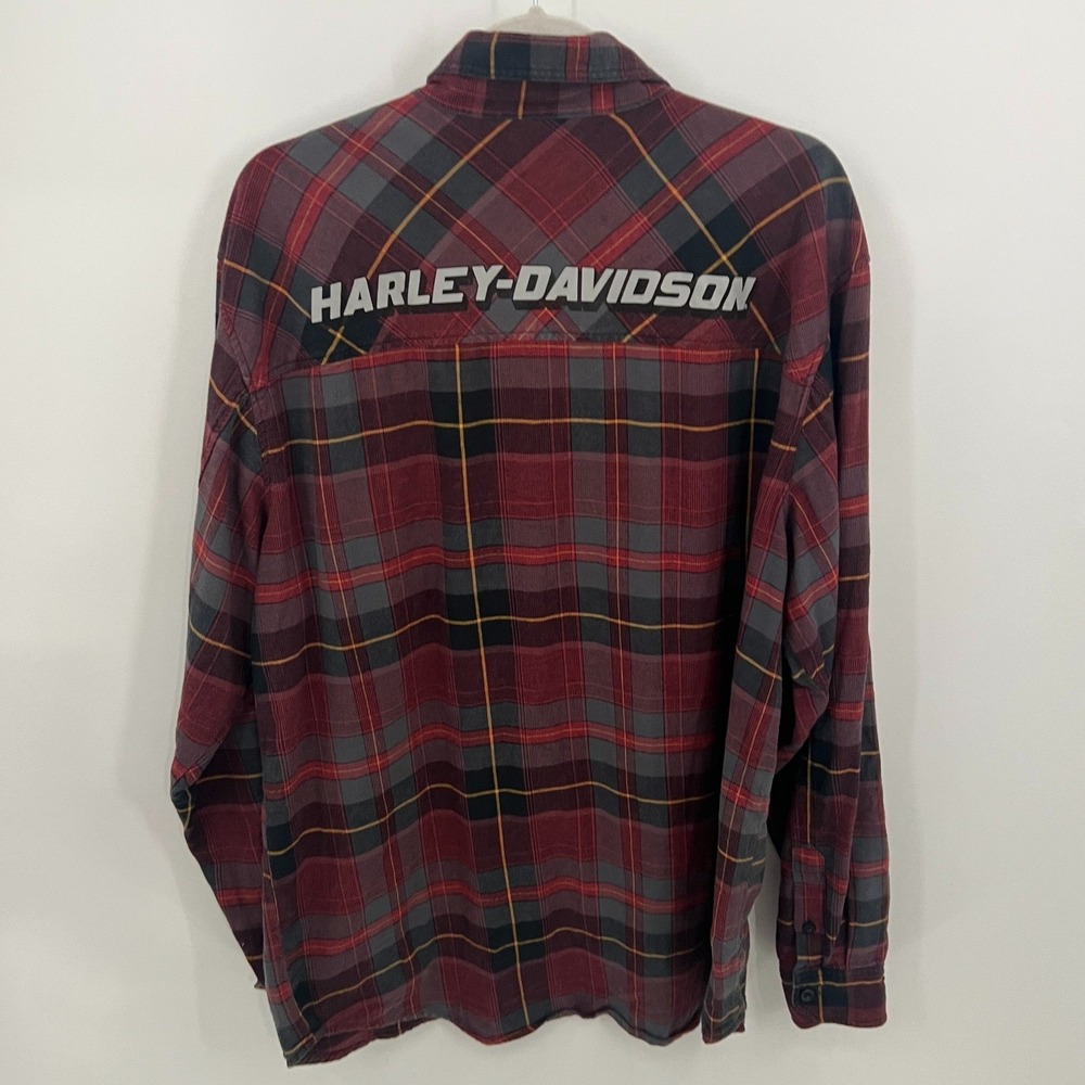 Harley-Davidson Mens XL Red Plaid Flannel Long Sleeve Western Button Up Shirt - Picture 6 of 10